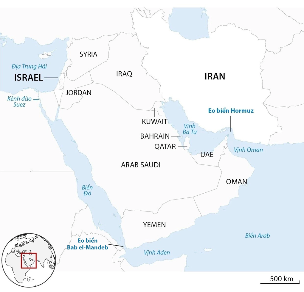 Vị trí vịnh Ba Tư và eo biển Hormuz. Đồ họa: Guardian